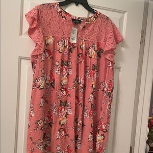 Suzanne Betro Pink Floral Lace Blouse.